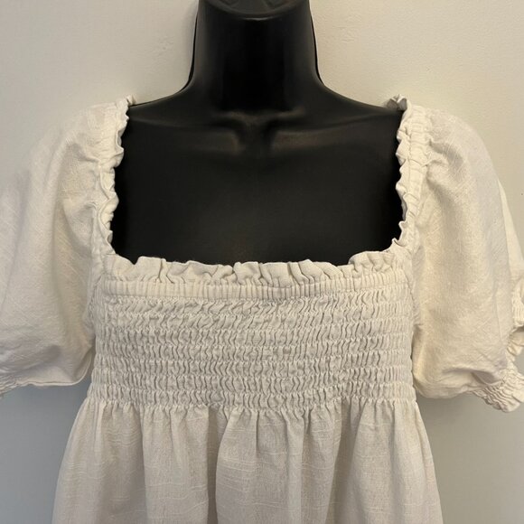 Faherty White Organic Cotton Puff Sleeve Babydoll Dress, Size Large - Picture 5 of 12